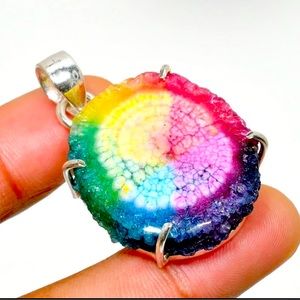 B🎨Rainbow Solar Quartz Gemstone Handmade Gift Jewelry Pendant 1.70" 🌈